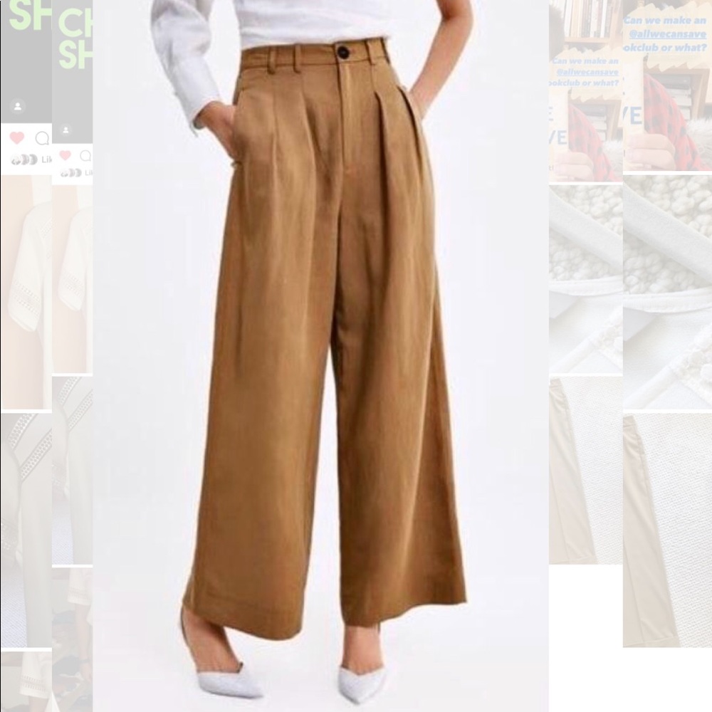Zara tan wide leg pleated trousers!